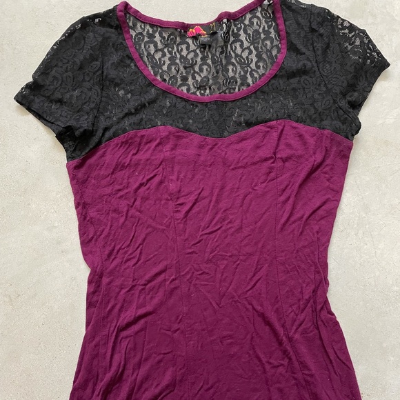 Tops - Dressy maroon top with black lace top detail